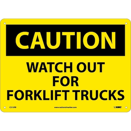 Caution Watch Out Forklift Trucks Sign- Rigid Plastic 10H X 14W